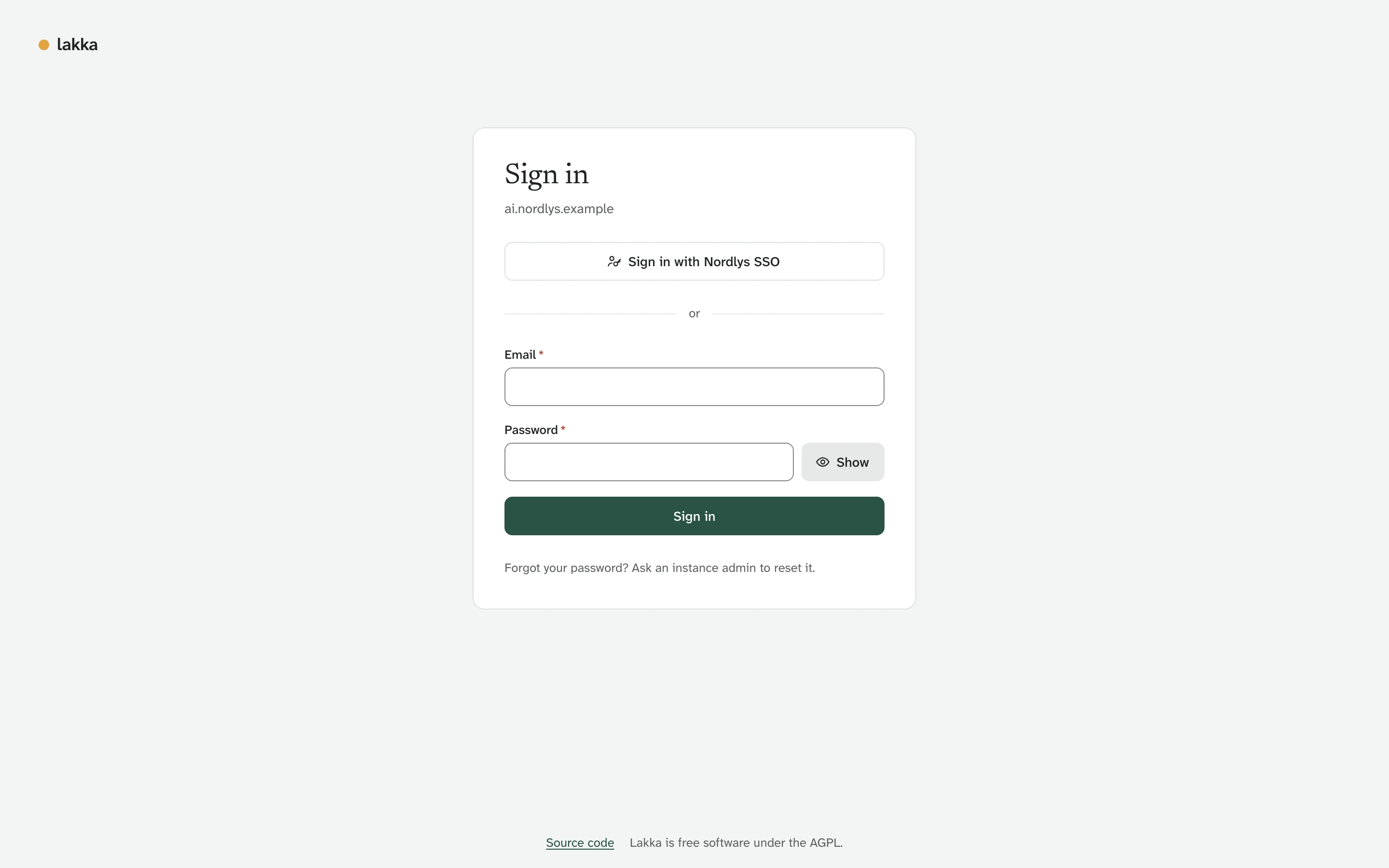 The sign-in page, with a password form and a button to sign in with Nordlys SSO